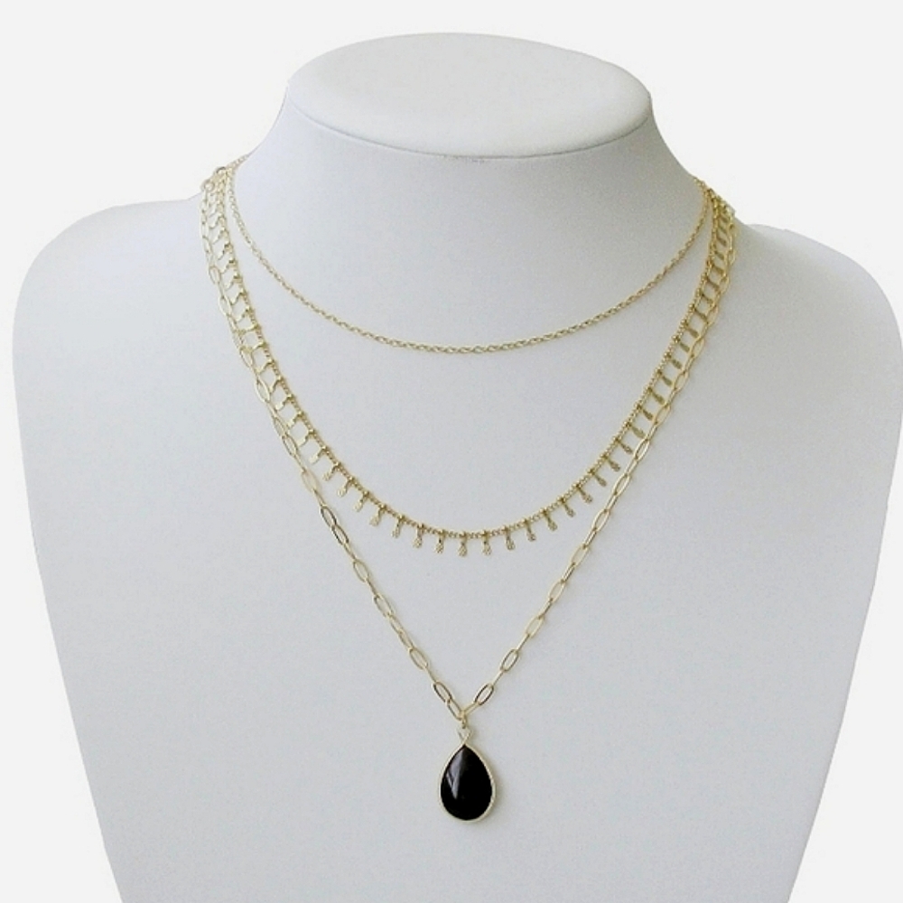Three Rows Hanging Stones Layered Necklace Set